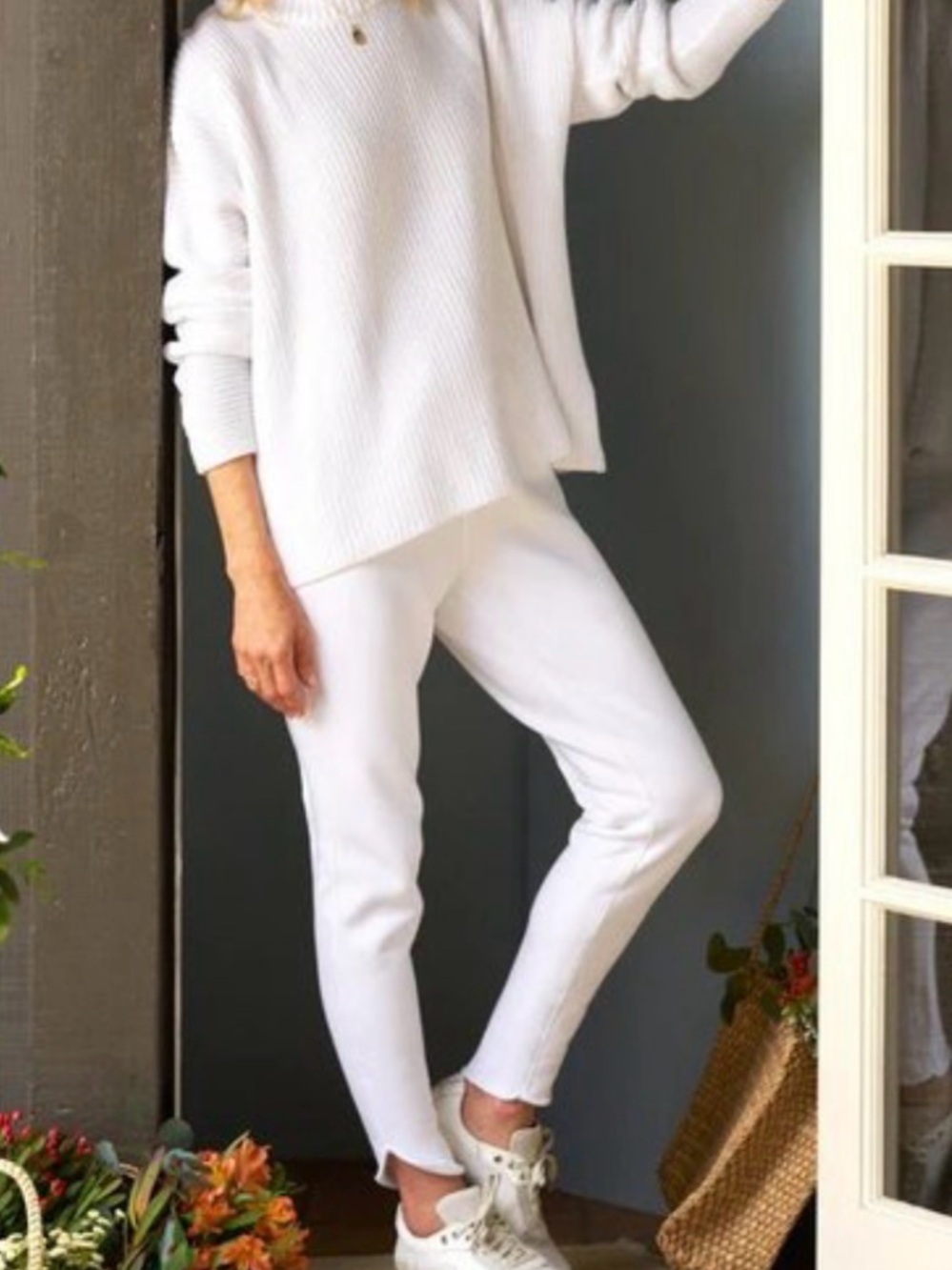 Frank & Eileen Tulip White Knit Joggers